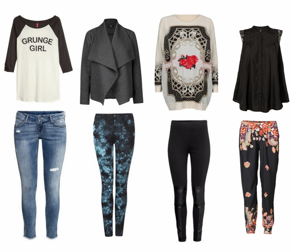 KOMFORTABEL MOTE: 1. Topp fra H&M (kr 149), 2. Stretchjeans fra H&M (kr 249), 3. Nicole Jacket fra Vivikes (kr 699), 4. Kate Tiedye Pant fra Vivikes (kr 499), 5. Rose Sweater fra Vivikes (kr 399), 6. Leggings fra H&M (kr 199), 7. Silketopp fra Vero Moda (kr 299,95), 8. Bukse fra Vero Moda (kr 199,95). KOMFORTABEL MOTE: 1. Topp fra H&M (kr 149), 2. Stretchjeans fra H&M (kr 249), 3. Nicole Jacket fra Vivikes (kr 699), 4. Kate Tiedye Pant fra Vivikes (kr 499), 5. Rose Sweater fra Vivikes (kr 399), 6. Leggings fra H&M (kr 199), 7. Silketopp fra Vero Moda (kr 299,95), 8. Bukse fra Vero Moda (kr 199,95).