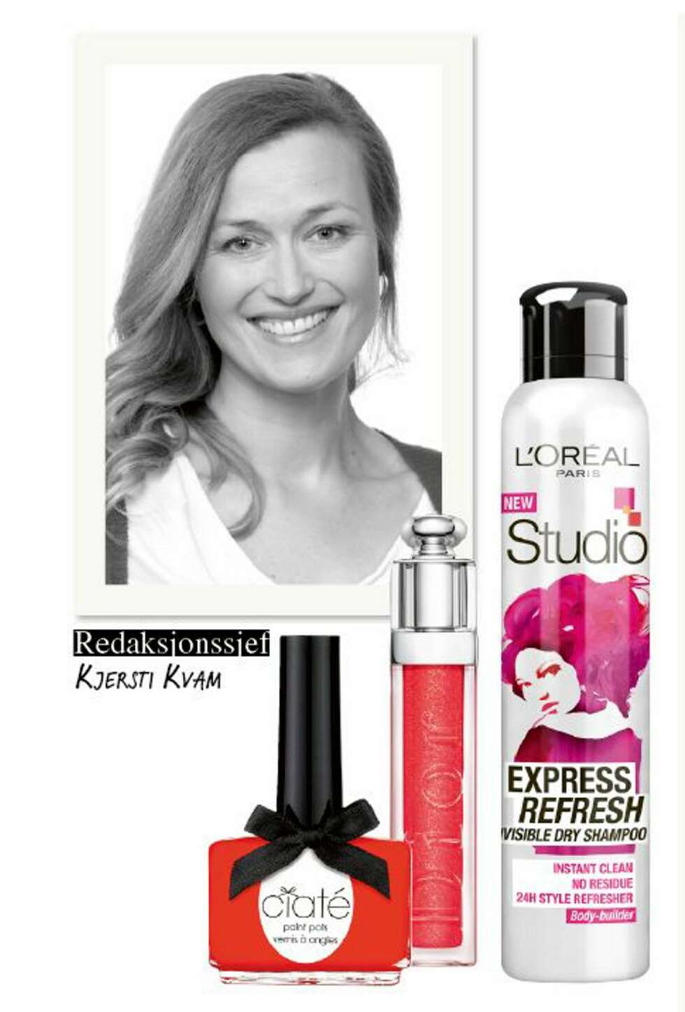 KJERSTI: Redaksjonssjef Kjersti har testet produkter fra Dior, Ciaté og L'Oréal. KJERSTI: Redaksjonssjef Kjersti har testet produkter fra Dior, Ciaté og L'Oréal.
