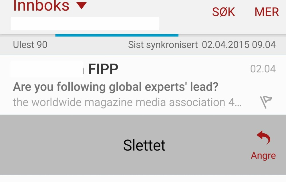 SLETT DIREKTE: Sveip til høyre eller til venstre i innboksen og meldingen blir slettet. SLETT DIREKTE: Sveip til høyre eller til venstre i innboksen og meldingen blir slettet.