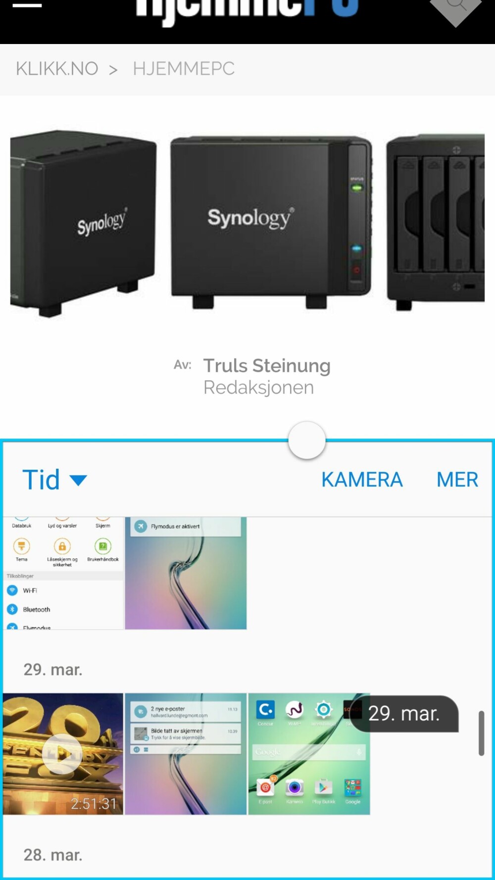FLERE VINDU: Galaxy S6 søtter visning av to vinduer samtidig. Det betyr at du kan skrolle gjennom en nettside samtidig som du har oppe en annen app som støtter denne funksjonen. FLERE VINDU: Galaxy S6 søtter visning av to vinduer samtidig. Det betyr at du kan skrolle gjennom en nettside samtidig som du har oppe en annen app som støtter denne funksjonen.