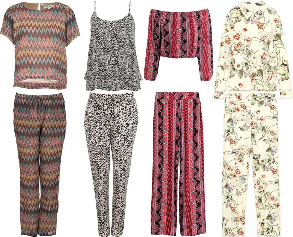 SETT MED BUKSER (f.v.): Dry Lake, kortermet topp kr 700 og bukser kr 1299. Cubus, singlet kr 149 og bukser kr 199. H&M, skuldertopp kr 99 og vide bukser kr 199. Zara, langermet skjorte kr 559 og bukse kr 559. SETT MED BUKSER (f.v.): Dry Lake, kortermet topp kr 700 og bukser kr 1299. Cubus, singlet kr 149 og bukser kr 199. H&M, skuldertopp kr 99 og vide bukser kr 199. Zara, langermet skjorte kr 559 og bukse kr 559.