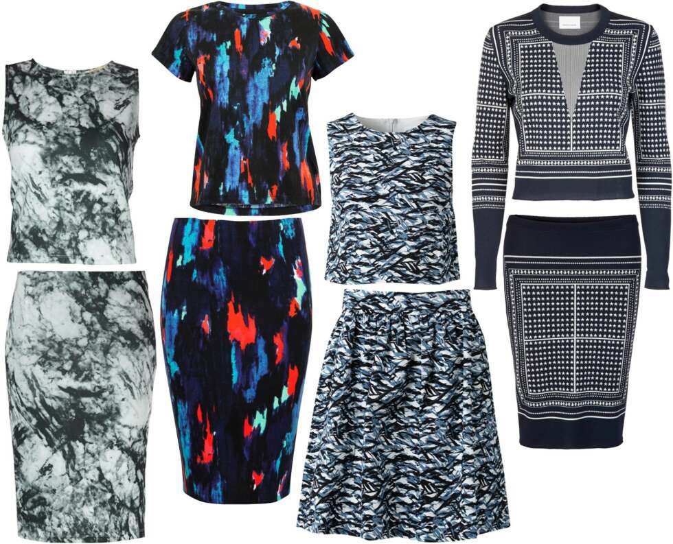 SETT MED SKJØRT (f.v.): Gina Tricot, topp kr 249 og skjørt kr 249. Bik Bok, topp kr 99 og skjørt kr 199. MQ, kort topp kr 399 og skjørt kr 599. Samsøe & Samsøe, langermet topp kr 899 og skjørt kr 799. SETT MED SKJØRT (f.v.): Gina Tricot, topp kr 249 og skjørt kr 249. Bik Bok, topp kr 99 og skjørt kr 199. MQ, kort topp kr 399 og skjørt kr 599. Samsøe & Samsøe, langermet topp kr 899 og skjørt kr 799.