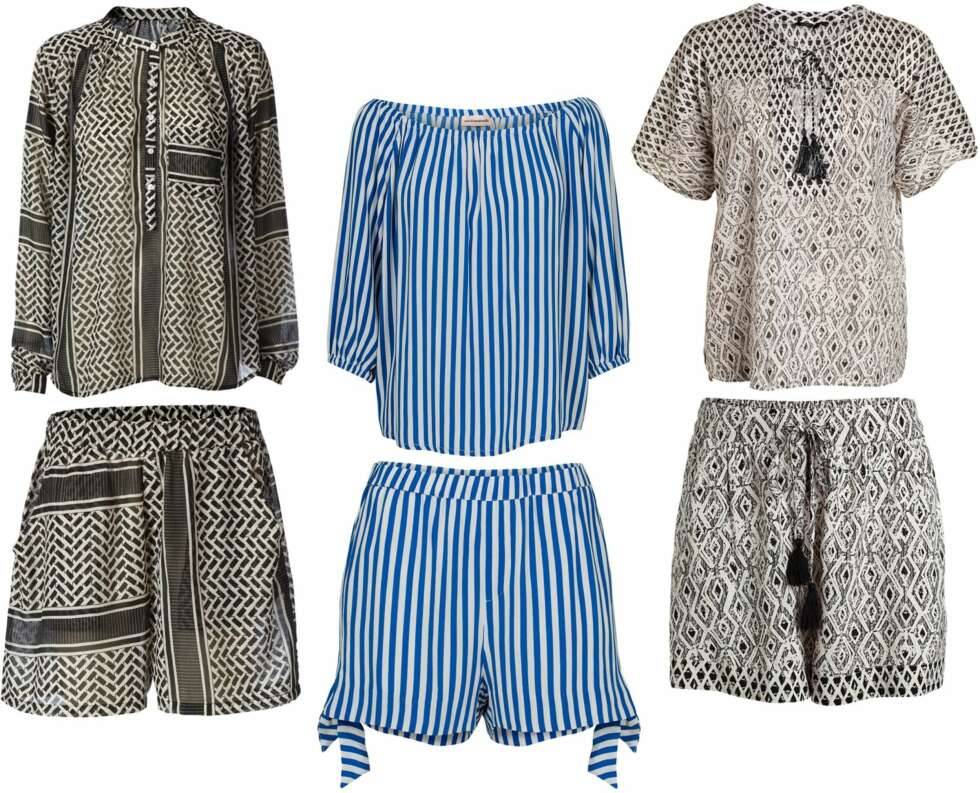 SETT MED SHORTS (f.v.): Lollys Laundry, langermet bluse kr 799 og shorts kr 449. Custommade, langermet skuldertopp kr 1199 og shorts kr 899. Lindex, topp kr 199 og shorts kr 199. SETT MED SHORTS (f.v.): Lollys Laundry, langermet bluse kr 799 og shorts kr 449. Custommade, langermet skuldertopp kr 1199 og shorts kr 899. Lindex, topp kr 199 og shorts kr 199.