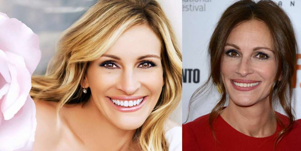JULIA FØR OG ETTER: Vakreste Julia Roberts er utvilsomt en "Pretty Woman", også uten Photoshop. Men i Lancôme sine reklamer, unnslapp hun ikke redigeringsprogrammet av den grunn. JULIA FØR OG ETTER: Vakreste Julia Roberts er utvilsomt en "Pretty Woman", også uten Photoshop. Men i Lancôme sine reklamer, unnslapp hun ikke redigeringsprogrammet av den grunn.