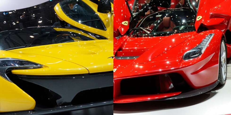 CLASH OF THE TITANS: Tiårets store duell: McLaren P1 versus LaFerrari. FOTO: Newspress CLASH OF THE TITANS: Tiårets store duell: McLaren P1 versus LaFerrari. FOTO: Newspress
