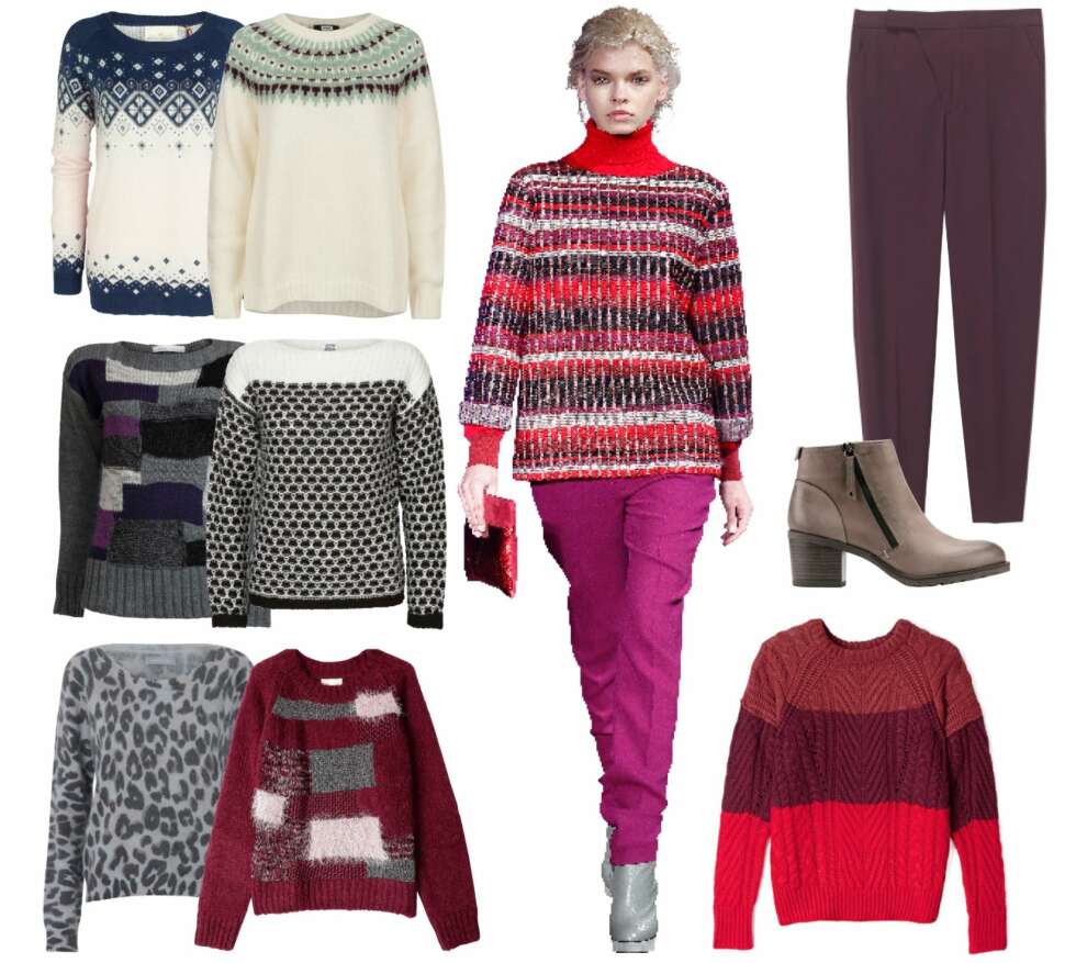MØNSTERSTRIKK: Øverst fra venstre: Lindex, kr 399. Bik Bok, kr 349. Skovhuus, kr 999. Vero Moda, kr 180. Samsøe Samsøe, kr 899. Ganni/www.my-wardrobe.com, kr 1695. Stylingtips til høyre: Bukse fra Filippa K, kr 1100. Sko fra Eurosko, kr 899. Genser fra Marc by Marc Jacobs/www.my-wardrobe.com, kr 1835. Catwalk-look: Matthew Williamson MØNSTERSTRIKK: Øverst fra venstre: Lindex, kr 399. Bik Bok, kr 349. Skovhuus, kr 999. Vero Moda, kr 180. Samsøe Samsøe, kr 899. Ganni/www.my-wardrobe.com, kr 1695. Stylingtips til høyre: Bukse fra Filippa K, kr 1100. Sko fra Eurosko, kr 899. Genser fra Marc by Marc Jacobs/www.my-wardrobe.com, kr 1835. Catwalk-look: Matthew Williamson