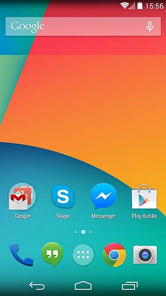 REN: Hjemskjermen på Nexus 5 er enkel og ren. Her må du installere all ekstra programvare selv. REN: Hjemskjermen på Nexus 5 er enkel og ren. Her må du installere all ekstra programvare selv.
