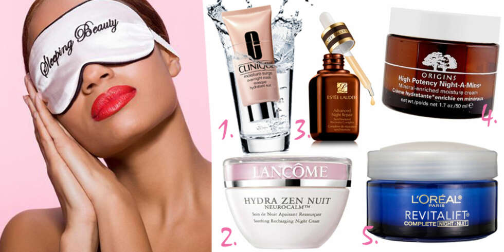 SKJØNN NÅR DU SOVER: 1. Moisture Surge Overnight Mask, kr 429, Clinique 2. Hydra Zen Nuit nattkrem, kr 469, Lancome 3. Advanced Night Repair serum, kr 629, Estee Lauder 4. High Potency Night-A-Mins nattkrem, kr 399, Origins 5. Revitalift nattkrem, kr 299, Loreal. SKJØNN NÅR DU SOVER: 1. Moisture Surge Overnight Mask, kr 429, Clinique 2. Hydra Zen Nuit nattkrem, kr 469, Lancome 3. Advanced Night Repair serum, kr 629, Estee Lauder 4. High Potency Night-A-Mins nattkrem, kr 399, Origins 5. Revitalift nattkrem, kr 299, Loreal.