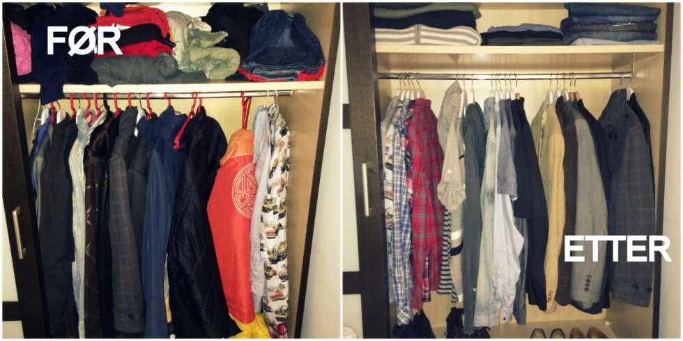 ORDEN I KLESSKAPET: Det er ikke så mye som skal til før du har forvandlet et klesskap fra kaos til kontroll. Tipsene får du her - steg for steg! ORDEN I KLESSKAPET: Det er ikke så mye som skal til før du har forvandlet et klesskap fra kaos til kontroll. Tipsene får du her - steg for steg!