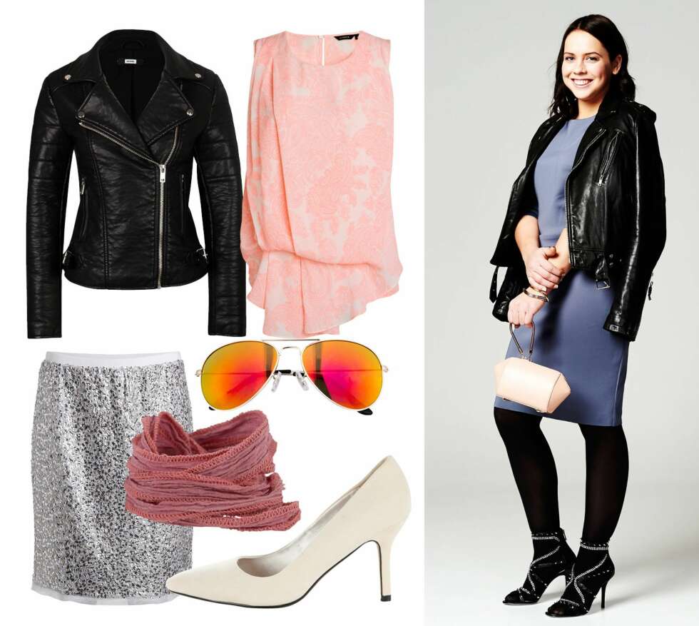 ANDRE LOOK: Silje har på seg: Kjole fra Bruuns Bazaar, kr 1499. Sko fra Michael Kors, kr 1899. Veske fra Alexander Wang, kr 2399. Armbånd fra Lindex, kr 99. Jakke fra BLK DNM, kr 5200. Produktforslag til venstre: Bikerjakke fra Bik Bok, kr 699. Skjørt fra Lindex, kr 299. Solbriller fra Lindex, kr 79. Armbånd fra Maria Zabel, kr 299. Topp fra Lindex, kr 199. Sko fra Ellos kr 299. ANDRE LOOK: Silje har på seg: Kjole fra Bruuns Bazaar, kr 1499. Sko fra Michael Kors, kr 1899. Veske fra Alexander Wang, kr 2399. Armbånd fra Lindex, kr 99. Jakke fra BLK DNM, kr 5200. Produktforslag til venstre: Bikerjakke fra Bik Bok, kr 699. Skjørt fra Lindex, kr 299. Solbriller fra Lindex, kr 79. Armbånd fra Maria Zabel, kr 299. Topp fra Lindex, kr 199. Sko fra Ellos kr 299.