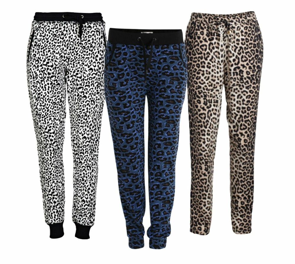 DYRISK: Fra venstre: «Pysjbukse» fra Soaked in Luxury, kr 599. Joggebukse fra Baum und Pferdgarten, kr 799. Bukse fra Lindex, kr 299. DYRISK: Fra venstre: «Pysjbukse» fra Soaked in Luxury, kr 599. Joggebukse fra Baum und Pferdgarten, kr 799. Bukse fra Lindex, kr 299.