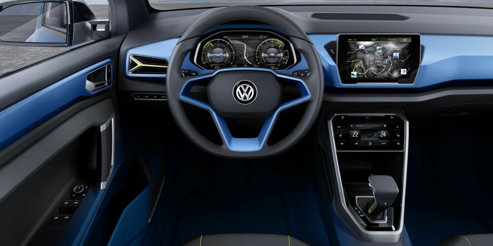 BRETT: Store berøringsskjermer av nettbrettypen er å finne i stadig flere konseptbiler. VW har lagt sin skjerm på langs i T-ROC. FOTO: VW BRETT: Store berøringsskjermer av nettbrettypen er å finne i stadig flere konseptbiler. VW har lagt sin skjerm på langs i T-ROC. FOTO: VW