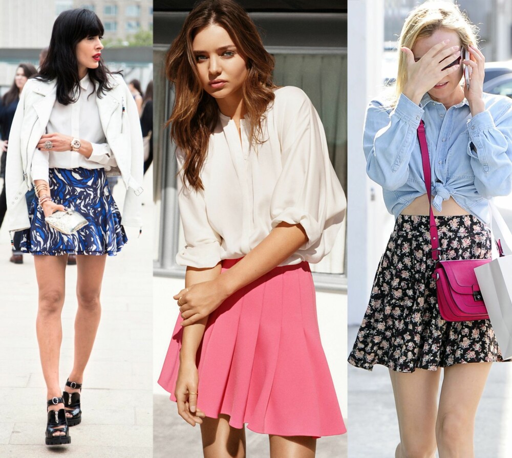 INSPIRASJON: De aller fleste, både fashionistaer, kjendiser og it-jentene, har lagt sin elsk på det duse, yndige skjørtet. I midten: Miranda Kerr i en rosa variant fra H&M. Helt til høyre: Diane Kruger, dog noe bortgjemt, har gått for et voluminøst, kort skjørt med blomsterprint. INSPIRASJON: De aller fleste, både fashionistaer, kjendiser og it-jentene, har lagt sin elsk på det duse, yndige skjørtet. I midten: Miranda Kerr i en rosa variant fra H&M. Helt til høyre: Diane Kruger, dog noe bortgjemt, har gått for et voluminøst, kort skjørt med blomsterprint.