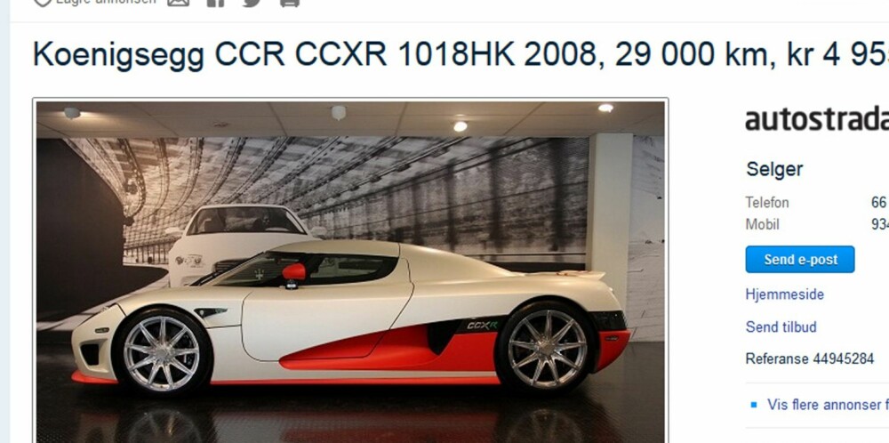 DRØMMEBIL: Koenigsegg CCRX med flexifuel. FAKSIMILE: Finn DRØMMEBIL: Koenigsegg CCRX med flexifuel. FAKSIMILE: Finn