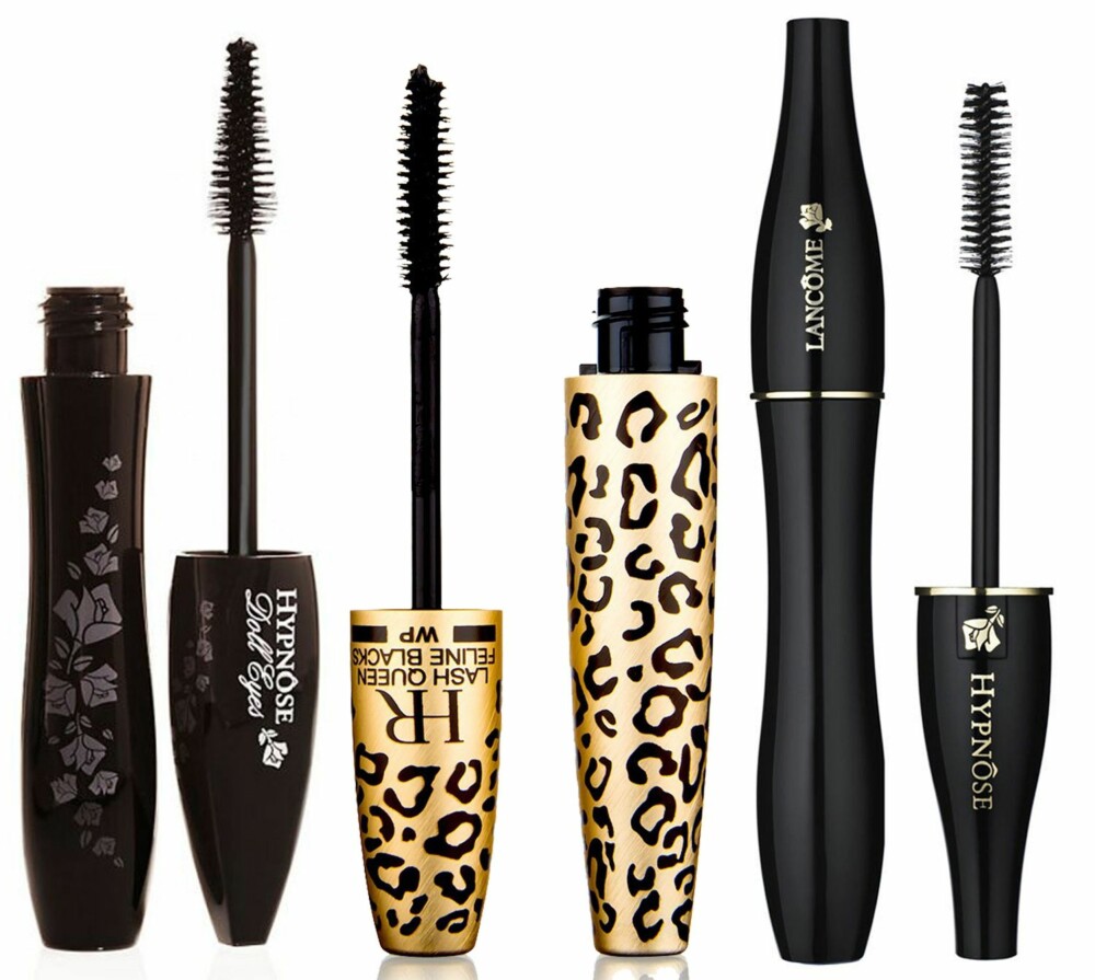 MASKARA: Fra venstre: Lancôme, Hypnose Doll Eyes Mascara. Helena Rubinstein, Lash Queen Feline Blacks. Lancôme, Hypnose Mascara. MASKARA: Fra venstre: Lancôme, Hypnose Doll Eyes Mascara. Helena Rubinstein, Lash Queen Feline Blacks. Lancôme, Hypnose Mascara.
