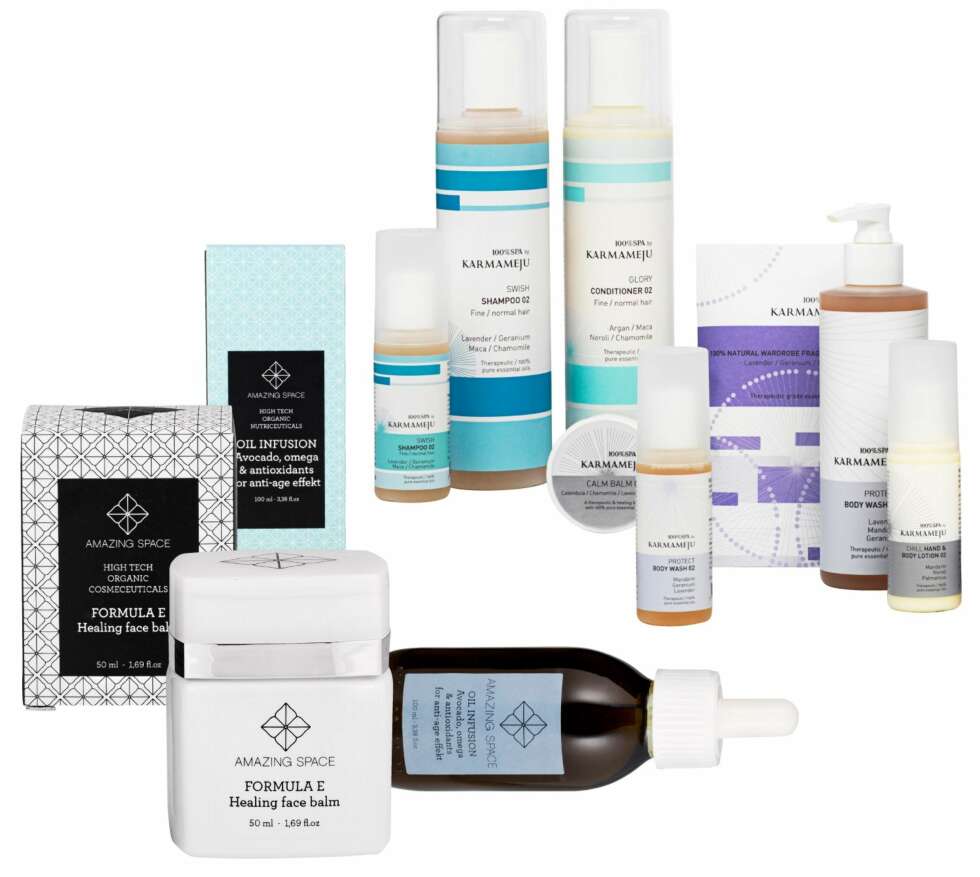 STILRENT: Til venstre: Amazing Space; Healing face balm, kr 549. Anti-age serum, kr 549. Karmameju; Priser fra kr 209 til kr 529. STILRENT: Til venstre: Amazing Space; Healing face balm, kr 549. Anti-age serum, kr 549. Karmameju; Priser fra kr 209 til kr 529.