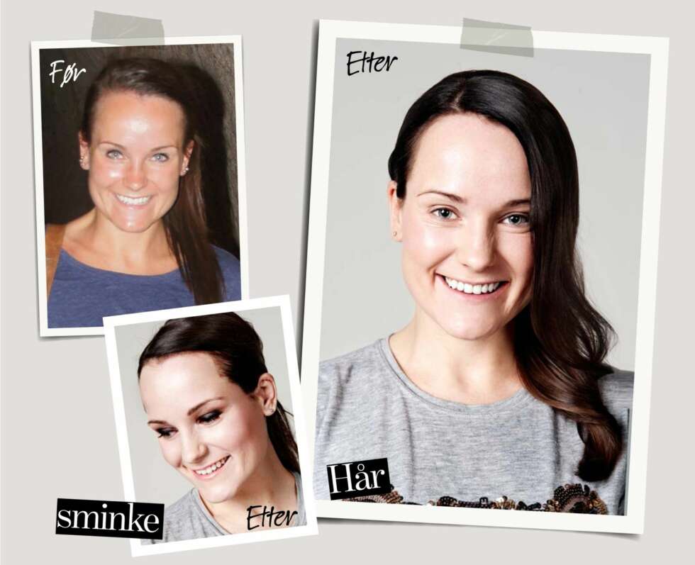 HÅR OG MAKEUP: Caroline fikk myke bølger laget med et stort stylingjern. Sminken ble en mørk farge på hele øyenlokket med inntrykk av helt svart. HÅR OG MAKEUP: Caroline fikk myke bølger laget med et stort stylingjern. Sminken ble en mørk farge på hele øyenlokket med inntrykk av helt svart.