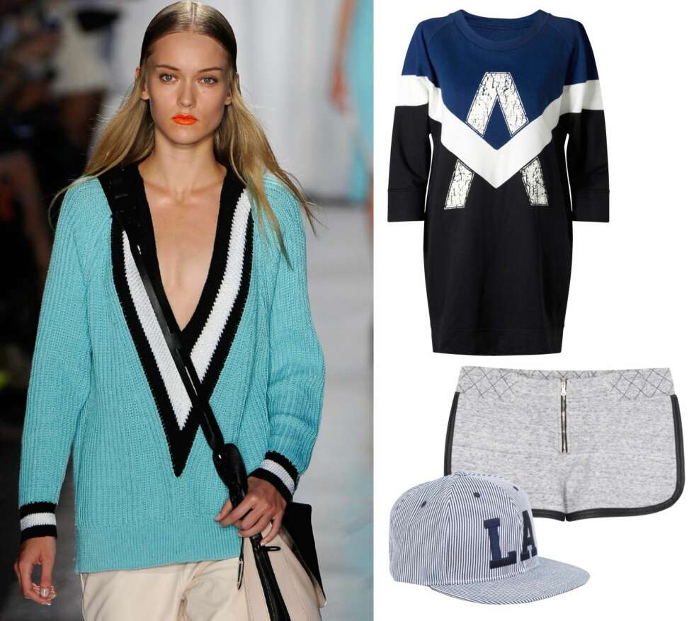 SPORTY SPICE: Et sporty plagg eller tilbehør er alt som skal til for å gi deg den kule stilen. Til venstre: Rag & Bone-genseren som representerer en av vårens hotteste trender - nemlig den sporty looken. Til høyre: Genser fra Zara, kr 299. Caps fra Bik Bok, kr 149. Shorts fra Zara, kr 279. SPORTY SPICE: Et sporty plagg eller tilbehør er alt som skal til for å gi deg den kule stilen. Til venstre: Rag & Bone-genseren som representerer en av vårens hotteste trender - nemlig den sporty looken. Til høyre: Genser fra Zara, kr 299. Caps fra Bik Bok, kr 149. Shorts fra Zara, kr 279.