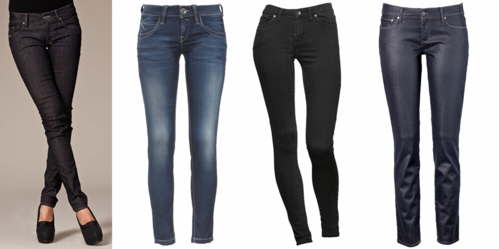 FRA VENSTRE: Tiger Jeans Slender (kr 995), Fornarina Blanca Superslim (kr 1099), Crocker Pow (kr 499), Levis Demi Curve (kr 999). FRA VENSTRE: Tiger Jeans Slender (kr 995), Fornarina Blanca Superslim (kr 1099), Crocker Pow (kr 499), Levis Demi Curve (kr 999).
