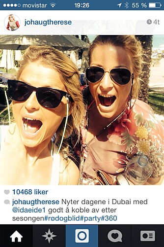 TJO OG HEI: Therese ser ut til å nyte ferien sin i Dubai sammen med en venninne. TJO OG HEI: Therese ser ut til å nyte ferien sin i Dubai sammen med en venninne.
