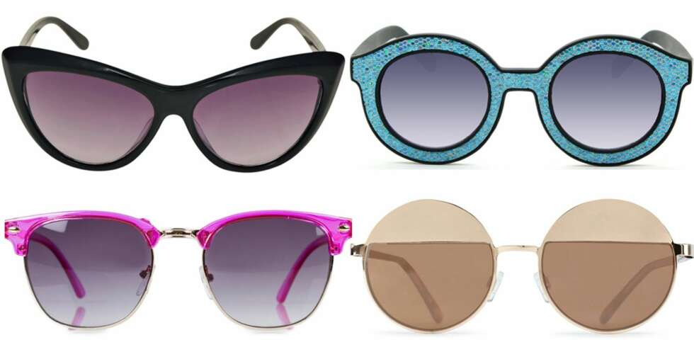 SOLBRILLER FOR ENHVER SMAK: Svarte cateye fra By Malene Birger, kr 999. Turkise med svart kant fra Quay, kr 400. Rosa fra River Island, kr 99. Runde med todelt glass fra Aldo, kr 99. SOLBRILLER FOR ENHVER SMAK: Svarte cateye fra By Malene Birger, kr 999. Turkise med svart kant fra Quay, kr 400. Rosa fra River Island, kr 99. Runde med todelt glass fra Aldo, kr 99.