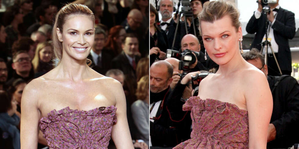 SAMME KJOLE: Elle Macpherson og Milla Jovovich har kledd seg i samme Louis Vuitton-kjole. SAMME KJOLE: Elle Macpherson og Milla Jovovich har kledd seg i samme Louis Vuitton-kjole.