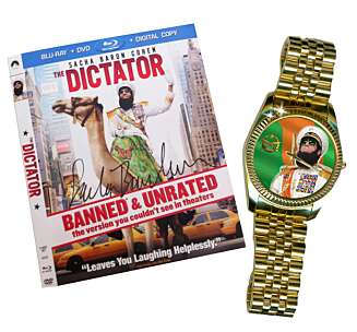 PREMIER: Original «The Dictator»-klokke og signert DVD. PREMIER: Original «The Dictator»-klokke og signert DVD.