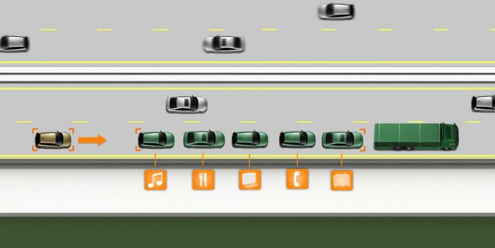 VIL DU VÆRE MED...: Så er det bare å henge seg på bakfra. Og når du vil ut av toget, skal det også være en enkel sak. FOTO: Volvo VIL DU VÆRE MED...: Så er det bare å henge seg på bakfra. Og når du vil ut av toget, skal det også være en enkel sak. FOTO: Volvo