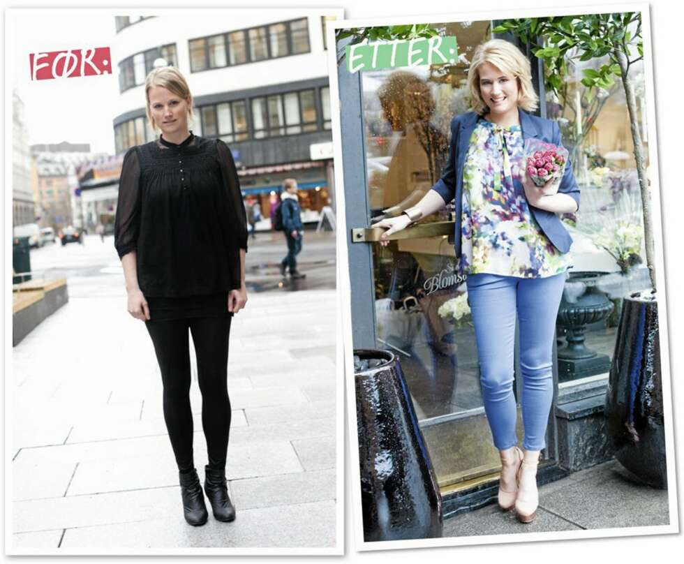 SLIK BLE DET!: June er glad i blått, så da ble det basisfargen. Den ermeløse toppen er kombinert med en blå blazer. For å tone det ned til hverdags, kan hun bytte ut toppen med en hvit t-skjorte eller en strikket bomullsgenser. SLIK BLE DET!: June er glad i blått, så da ble det basisfargen. Den ermeløse toppen er kombinert med en blå blazer. For å tone det ned til hverdags, kan hun bytte ut toppen med en hvit t-skjorte eller en strikket bomullsgenser.