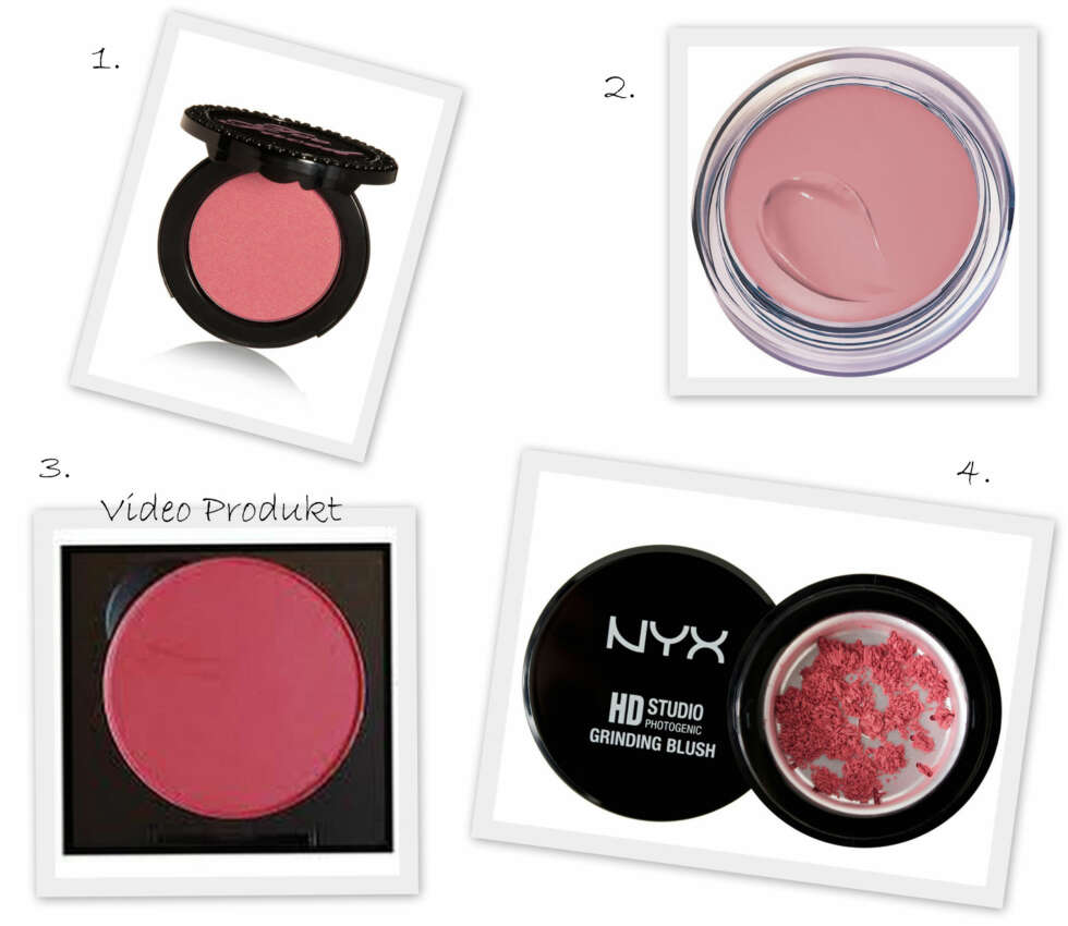 ROUGE: 1. Full Bloom Ultra Flush Blush i fargen Sweet Pink fra Too Faced (kr 225), 2. Dream Touch Blush fra Maybelline (kr 129), 3. Blusher i fargen Salsarose fra MAC (kr 180), 4. Studio Grinding Blush HD i fargen Aprikos fra NYX Cosmetics (kr 299). ROUGE: 1. Full Bloom Ultra Flush Blush i fargen Sweet Pink fra Too Faced (kr 225), 2. Dream Touch Blush fra Maybelline (kr 129), 3. Blusher i fargen Salsarose fra MAC (kr 180), 4. Studio Grinding Blush HD i fargen Aprikos fra NYX Cosmetics (kr 299).