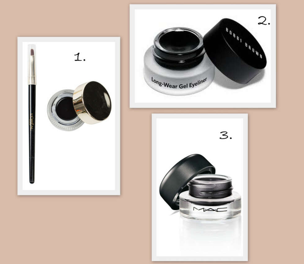 GEL EYELINERE: 1. Super Liner Gel Intenza fra L'Oréal Paris (kr 129), 2. Long-Wear Gel Eyeliner fra Bobbi Brown (kr 200), 3. Fluidline i fargen Blacktrack fra MAC (kr 150). GEL EYELINERE: 1. Super Liner Gel Intenza fra L'Oréal Paris (kr 129), 2. Long-Wear Gel Eyeliner fra Bobbi Brown (kr 200), 3. Fluidline i fargen Blacktrack fra MAC (kr 150).