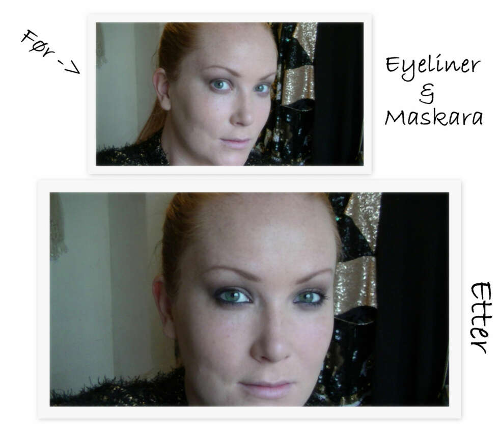 FØR/ETTER EYELINER & MASKARA: Øynene er bare ikke helt ferdige før maskara er på plass! Her har jeg også brukt en grønn eyeliner på våtkanten for en litt mer dramatisk effekt. FØR/ETTER EYELINER & MASKARA: Øynene er bare ikke helt ferdige før maskara er på plass! Her har jeg også brukt en grønn eyeliner på våtkanten for en litt mer dramatisk effekt.
