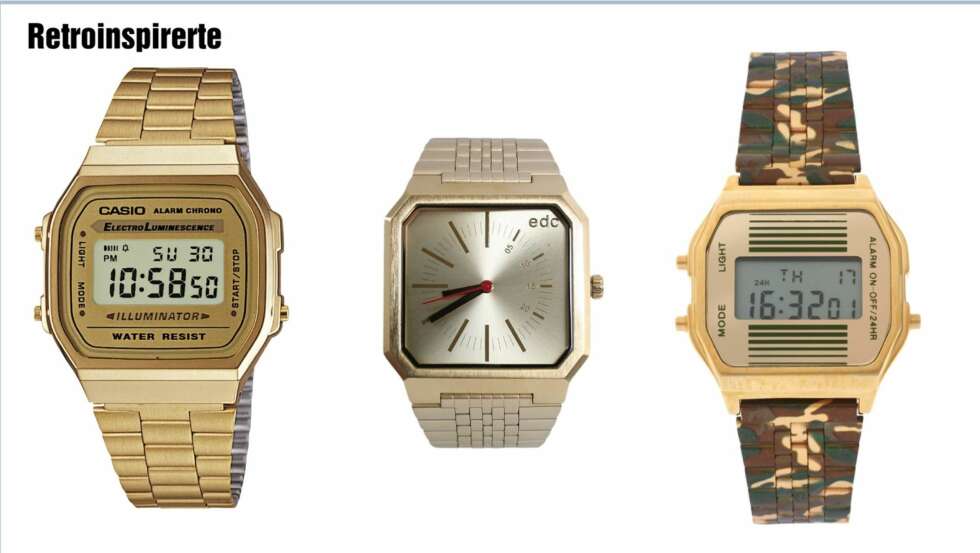 Retroinspirerte klokker: Casio, kr 598,- Espirit/nelly.com, kr 849,- Asos, kr 260,- Retroinspirerte klokker: Casio, kr 598,- Espirit/nelly.com, kr 849,- Asos, kr 260,-