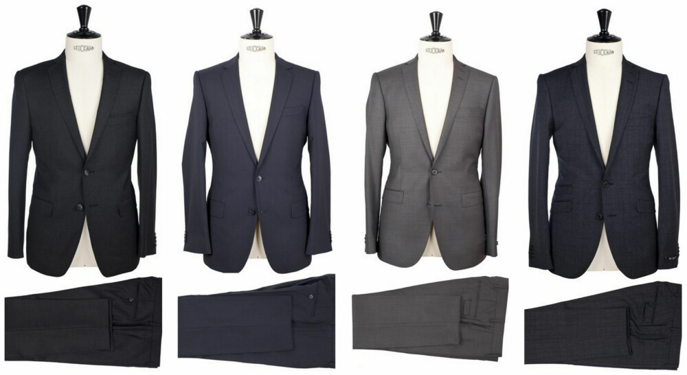 DRESSER: Fra venstre: Koksgrå smal dress fra Brunelli Trend, kr 2999,-. Smal blå dress fra Hugo Boss black label, kr 4999,-.Mellom grå dress fra Tiger of Sweden, kr 4999,-. Grå dress med ruter fra Tiger of Sweden, kr 5499,- DRESSER: Fra venstre: Koksgrå smal dress fra Brunelli Trend, kr 2999,-. Smal blå dress fra Hugo Boss black label, kr 4999,-.Mellom grå dress fra Tiger of Sweden, kr 4999,-. Grå dress med ruter fra Tiger of Sweden, kr 5499,-