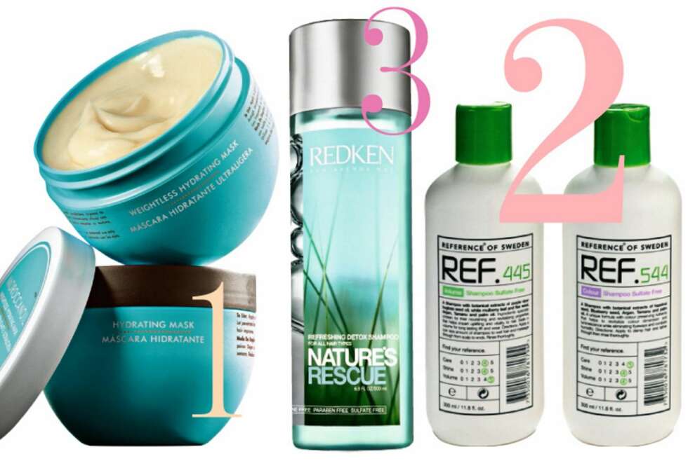 1) Moroccanoil Weightless Hydrating Mask, kr 299,- 2) Ref Shampoo Sulfate Free for forskjellige hår-typer, kr 185,- pr. stk. 3) Redken Nature's Rescue Refreshing Detox Shampoo, kr 235,- 1) Moroccanoil Weightless Hydrating Mask, kr 299,- 2) Ref Shampoo Sulfate Free for forskjellige hår-typer, kr 185,- pr. stk. 3) Redken Nature's Rescue Refreshing Detox Shampoo, kr 235,-