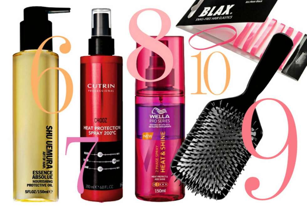 6) Shu Uemura Essence Absolute Hair Oil, kr 465,- 7) Chooz Heat Protection Spray, kr 175,- 8) Wella Pro Series Heat & Shine Spray, kr 65,- 9) Shu Uemura børste, kr 460,- 10) Blax hårstrikker, kr 79,- 6) Shu Uemura Essence Absolute Hair Oil, kr 465,- 7) Chooz Heat Protection Spray, kr 175,- 8) Wella Pro Series Heat & Shine Spray, kr 65,- 9) Shu Uemura børste, kr 460,- 10) Blax hårstrikker, kr 79,-