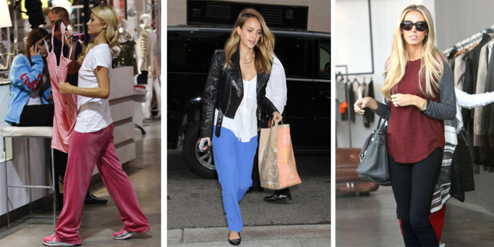BEHAGELIG KLEDT: Det er best å shoppe i klær som er lette å ta av og på. Det ser det ut som om både Paris Hilton, Jessica Alba og Petra Ecclestone har fått med seg. BEHAGELIG KLEDT: Det er best å shoppe i klær som er lette å ta av og på. Det ser det ut som om både Paris Hilton, Jessica Alba og Petra Ecclestone har fått med seg.