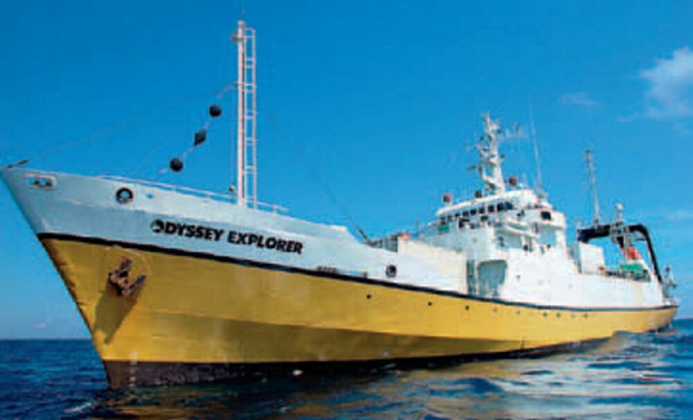 Denne 251 fot lange skuta er flaggskipet til selskapet Odyssey Marine Exploration. Denne 251 fot lange skuta er flaggskipet til selskapet Odyssey Marine Exploration.