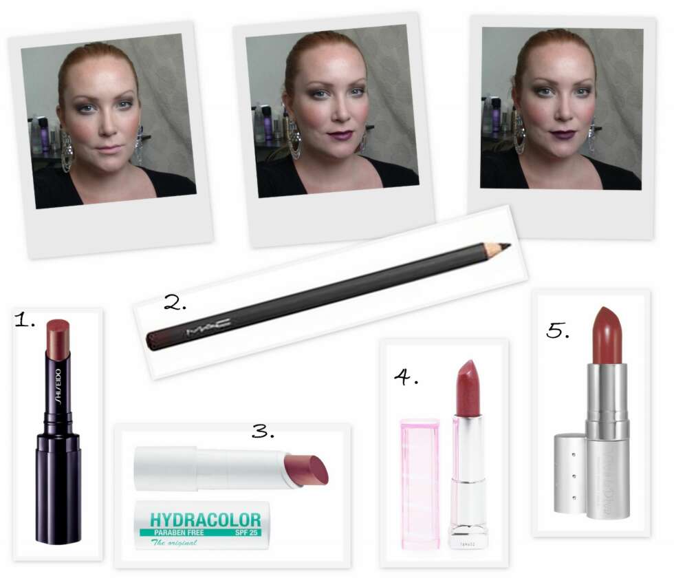DRAMATISKE ØYNE: 1. Shimmering Rouge i fargen Golden Dragon fra Shiseido (kr 269), 2. Lip Pencil i fargen Currant fra MAC (kr 145), 3. Hydracolor i farge nr. 25 fra Deborah (kr 50), 4. Colour Sensational The Shine i fargen Plum fra Maybelline (kr 115), 5. Lipstick i fargen Plum fra Viva La Diva/Nelly.no (kr 70). DRAMATISKE ØYNE: 1. Shimmering Rouge i fargen Golden Dragon fra Shiseido (kr 269), 2. Lip Pencil i fargen Currant fra MAC (kr 145), 3. Hydracolor i farge nr. 25 fra Deborah (kr 50), 4. Colour Sensational The Shine i fargen Plum fra Maybelline (kr 115), 5. Lipstick i fargen Plum fra Viva La Diva/Nelly.no (kr 70).