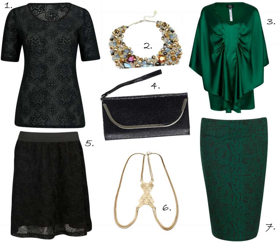 MONOKROMT: 1. Lace Tee fra Vivikes (kr 249), 2. Arvan armbånd fra Aldo (kr 399), 3. Silketopp fra Vivikes (kr 1299), 4. Clutch fra Glitter (kr 179), 5. Rose Skirt fra Vivikes (kr 399), 6. Kroppssmykke fra Aldo (kr 399), 7. Skjørt fra Vivikes (kr 399). MONOKROMT: 1. Lace Tee fra Vivikes (kr 249), 2. Arvan armbånd fra Aldo (kr 399), 3. Silketopp fra Vivikes (kr 1299), 4. Clutch fra Glitter (kr 179), 5. Rose Skirt fra Vivikes (kr 399), 6. Kroppssmykke fra Aldo (kr 399), 7. Skjørt fra Vivikes (kr 399).