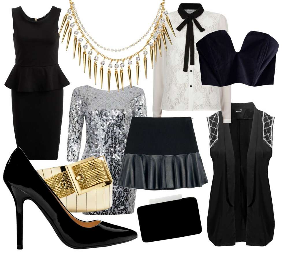 PARTYKUPP: Svart kjole fra Lindex, kr 299. Statementsmykke fra H&M, kr 199. Bluse med svarte detaljer fra Cubus, kr 249. Bustier fra Weekday, kr 299. Svarte pumps fra Zara, kr 259. Metallisk belte fra Mango, kr 299. Paljettkjole fra Bik Bok, kr 299. Skjkørt fra Zara, kr 299. Clutch fra Zara, kr 259. Vest fra Gina Tricot, kr 299. PARTYKUPP: Svart kjole fra Lindex, kr 299. Statementsmykke fra H&M, kr 199. Bluse med svarte detaljer fra Cubus, kr 249. Bustier fra Weekday, kr 299. Svarte pumps fra Zara, kr 259. Metallisk belte fra Mango, kr 299. Paljettkjole fra Bik Bok, kr 299. Skjkørt fra Zara, kr 299. Clutch fra Zara, kr 259. Vest fra Gina Tricot, kr 299.