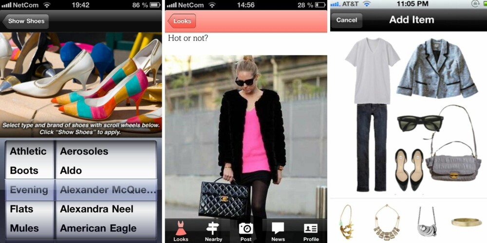 MOTEHJELP: iShoes, Fashism og Stylebook gjør det lettere å finne antrekk til både fest og hverdag. Foto: Skjermdump MOTEHJELP: iShoes, Fashism og Stylebook gjør det lettere å finne antrekk til både fest og hverdag. Foto: Skjermdump