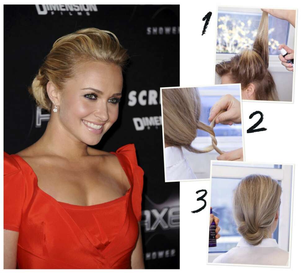 SEXY KNUTE: Oppsatt hår trenger ikke være vanskelig! Du kan få Hayden Panettieres fine frisyre ved hjelp av tre enkle grep. SEXY KNUTE: Oppsatt hår trenger ikke være vanskelig! Du kan få Hayden Panettieres fine frisyre ved hjelp av tre enkle grep.