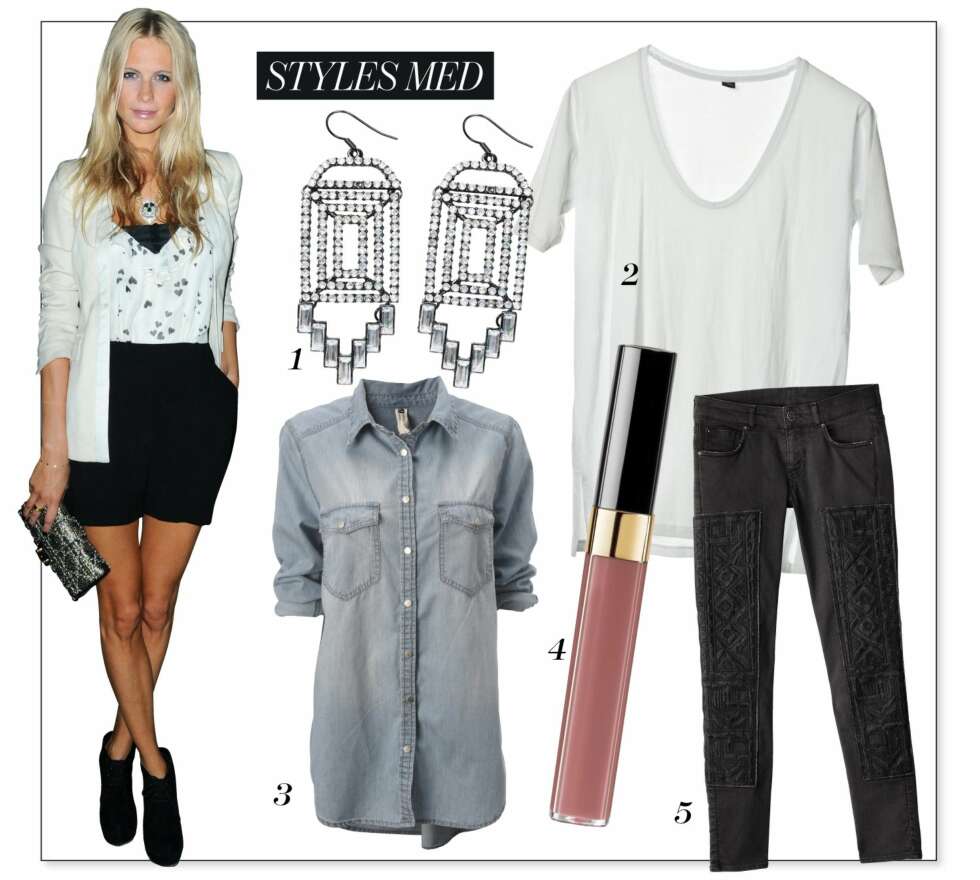 STYLINGTIPS: La deg inspirere av it-jenta Poppy Delevigne sitt kule antrekk! 1. Øredobber fra H&M, kr 199. 2. T-skjorte fra Cheap Monday, kr 250. 3. Skjorte fra Gina Tricot, kr 199. 4. Lipgloss fra Chanel Lèvres Scintillantes i fargen 357 Mystery, kr 260. 5. Bukse fra H&M, kr 599. STYLINGTIPS: La deg inspirere av it-jenta Poppy Delevigne sitt kule antrekk! 1. Øredobber fra H&M, kr 199. 2. T-skjorte fra Cheap Monday, kr 250. 3. Skjorte fra Gina Tricot, kr 199. 4. Lipgloss fra Chanel Lèvres Scintillantes i fargen 357 Mystery, kr 260. 5. Bukse fra H&M, kr 599.
