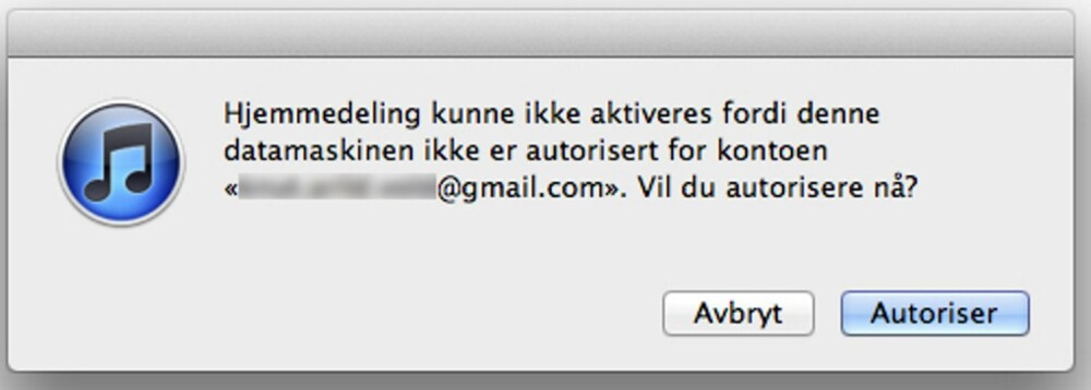 2. Hvis du ikke allerede har gjort det, må du nå autorisere datamaskinen for Apple-ID-en din. (Dette får du maksimalt gjort på fem maskiner). Trykk «Autoriser», og deretter «OK» når du får beskjed om at autoriseringen er fullført. 2. Hvis du ikke allerede har gjort det, må du nå autorisere datamaskinen for Apple-ID-en din. (Dette får du maksimalt gjort på fem maskiner). Trykk «Autoriser», og deretter «OK» når du får beskjed om at autoriseringen er fullført.