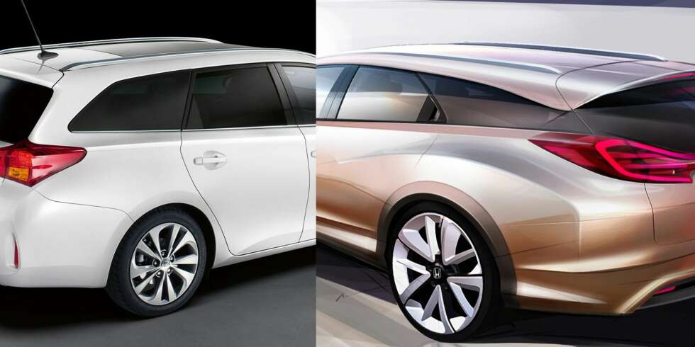 NYE STASJONSVOGNER: Toyota Auris Touring Sports og Honda Civic som stasjonsvogn. FOTO: Produsenter NYE STASJONSVOGNER: Toyota Auris Touring Sports og Honda Civic som stasjonsvogn. FOTO: Produsenter