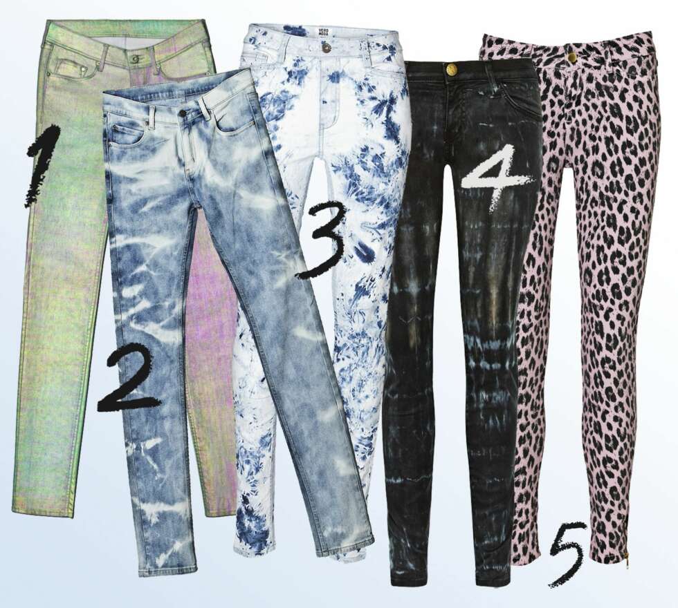 1: H&M, Divided black, kr 199. 2: Cheap Monday, Tight bonjour, kr 399. 3: Vero Moda, Wonder batique print, kr 350. 4: Current Elliot, The ankle tie-dye, kr 2445. 5: By Malene Birger, Zanobi, kr 1399. 1: H&M, Divided black, kr 199. 2: Cheap Monday, Tight bonjour, kr 399. 3: Vero Moda, Wonder batique print, kr 350. 4: Current Elliot, The ankle tie-dye, kr 2445. 5: By Malene Birger, Zanobi, kr 1399.