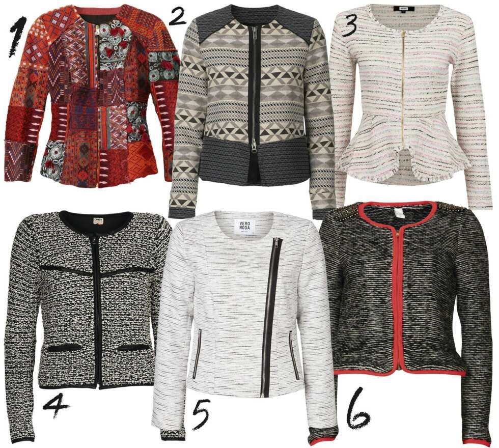 PYNTEJAKKEN: 1. H&M, kr 2999. 2. Day Birger et Mikkelsen, kr 2500. 3. Bik Bok, kr 349. 4. Only, kr 460. 5. Vero Moda, kr 460. 6. Vila, kr 600. PYNTEJAKKEN: 1. H&M, kr 2999. 2. Day Birger et Mikkelsen, kr 2500. 3. Bik Bok, kr 349. 4. Only, kr 460. 5. Vero Moda, kr 460. 6. Vila, kr 600.