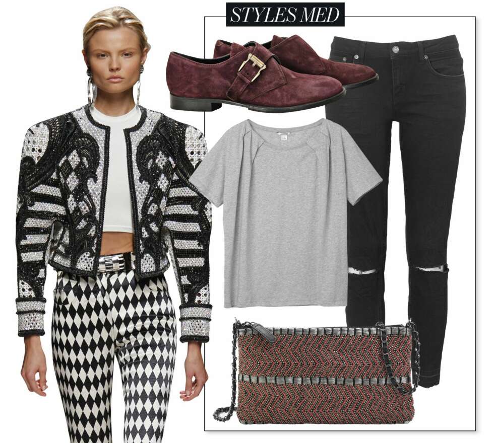 STYLINGTIPS: Fra catwalken til Balmain. Sko fra Gestuz, kr 1600. T-skjorte fra Monki, kr 350. Veske fra Mango, kr 599. Jeans fra Gina Tricot, kr 399. STYLINGTIPS: Fra catwalken til Balmain. Sko fra Gestuz, kr 1600. T-skjorte fra Monki, kr 350. Veske fra Mango, kr 599. Jeans fra Gina Tricot, kr 399.