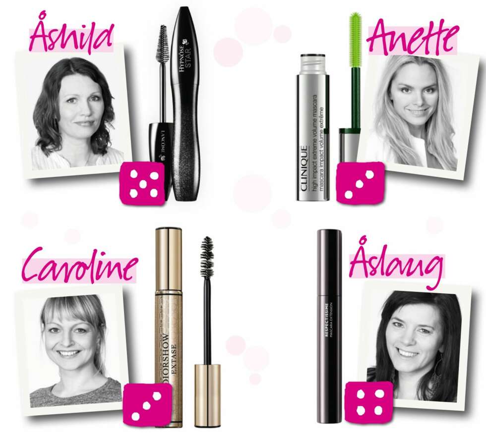 TESTET: Lancôme, Hypnose Star, kr 285, terningkast 5. Clinique, High Impact Extreme Mascara, kr 250, terningkast 3. Diorshow Extase, kr 280, terningkast 3. La Roche Posay, Respectissisme Volumizing, kr 199, terningkast 4. TESTET: Lancôme, Hypnose Star, kr 285, terningkast 5. Clinique, High Impact Extreme Mascara, kr 250, terningkast 3. Diorshow Extase, kr 280, terningkast 3. La Roche Posay, Respectissisme Volumizing, kr 199, terningkast 4.